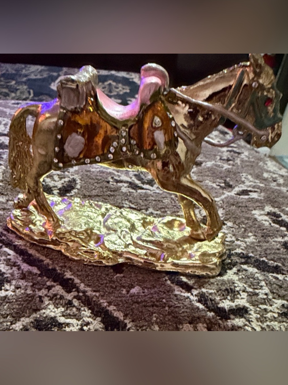 Tchotchkes Gold-Tone Decorative Horse Figurine with Pink Saddle